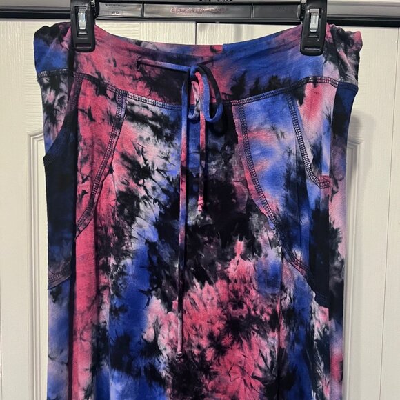 Coin 1804-Women's Maxi Tie Dyed Skirt-Pockets/Drawstring-Large-Black/Red/Blue - Picture 7 of 12